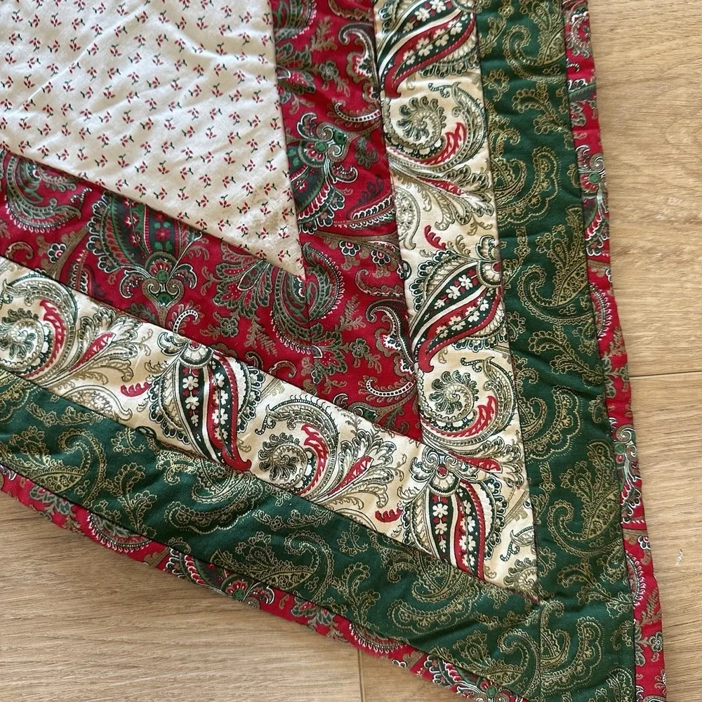 VTG Handmade Quilted Christmas Tree Skirt Star Patchwork Farmhouse Country 55